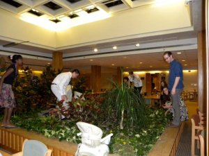 Only this we-still-don't-know-why-it's-there centerpiece to the dining hall could provide a fake jungle during Passover to hide the afikoman